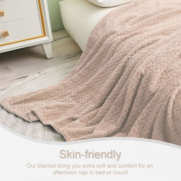 Stor Flanel Fleece Pled, 180*200 CM Sofa Pled, Blød Jacquard Vævet Bladmønster Pled til Sofa