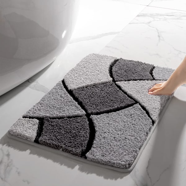 Grå badrumsmatta halkfri badkarsmatta grå rutig inredning mikrofiber golvmatta superabsorberande tjock plysch badmatta maskintvättbar 16\" x 24\"