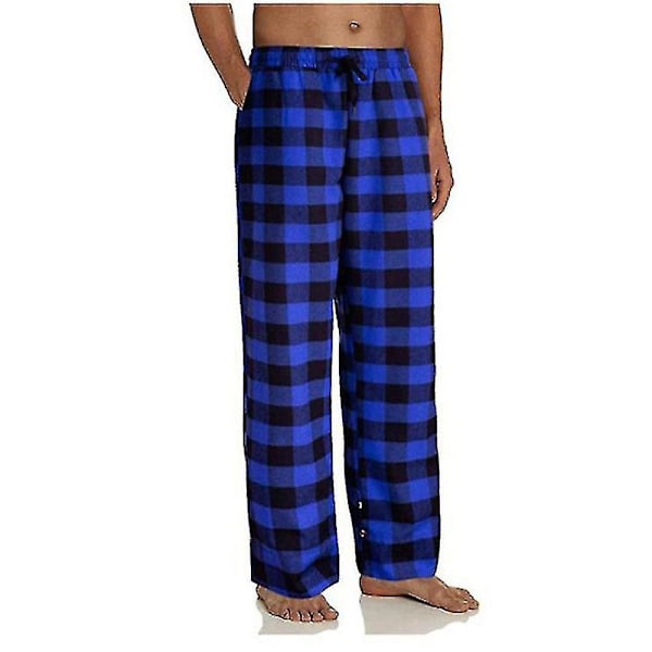 Männs Pyjamasbyxor med Fickor, Mjuka Flanellrutiga Pyjamasbyxor L blue L