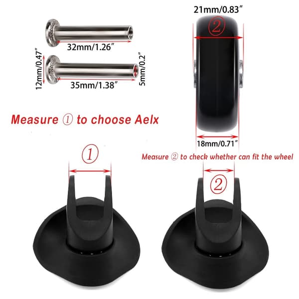 4-pakning med utskiftbare svingbare gummihjul for kofferter, 45 x 18 mm
