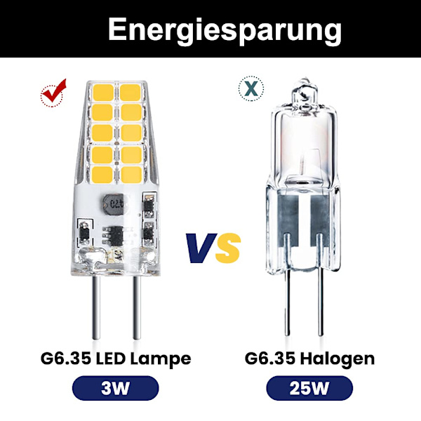 3 STK 3W 12V G6.35 LED-pære Varm hvid 3000K