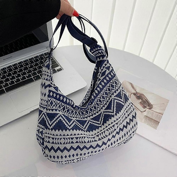 Canvasväska, Stor Kapacitet Tote Bag, Etnisk Stil Enkelsidig Axelväska