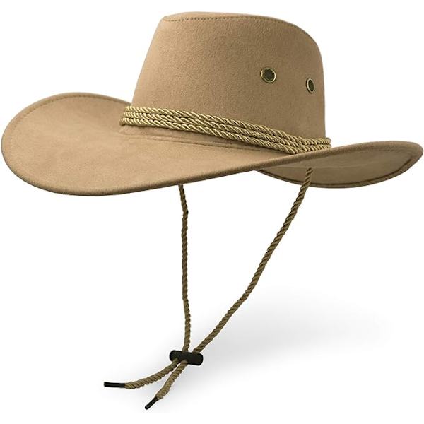 Cowboyhatt, Solhatt Faux Läder Suede Resekeps Westernhatt Utomhus Solskydd, beige