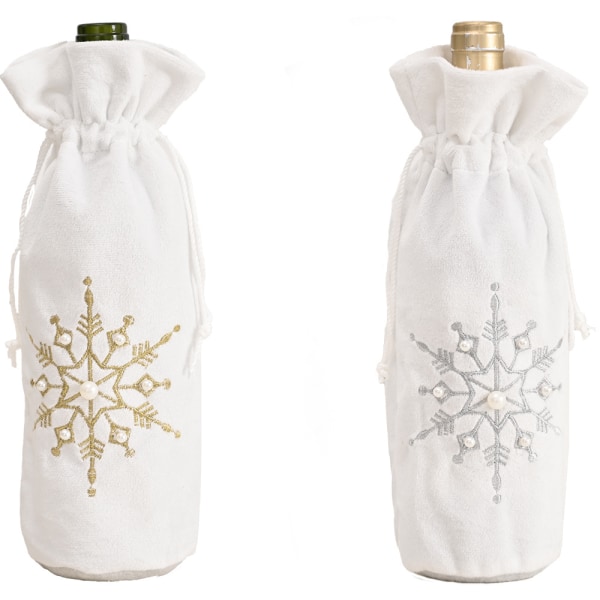 2 pakke julevinflaskeposer med snøre Hvid genanvendelig