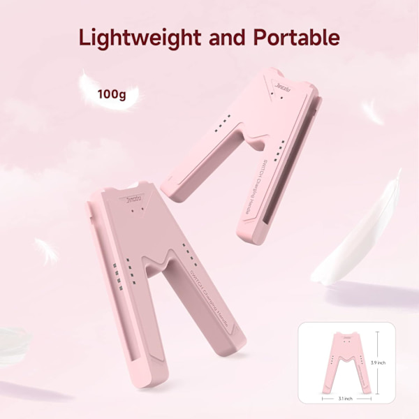 Latauskahva Nintendo Switch/OLED:lle, latausjoystick, mukava V-muotoinen peliohjain akun merkkivaloilla pink