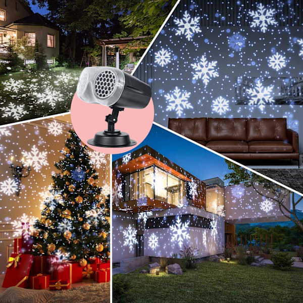 Snøprosjektor Innendørs og Utendørs Snøfnuggprosjektor Belysning IP65 Vanntett Dekorativ Lampe for Hage, Hjem, Bryllup, Kveld, Jul, Fester