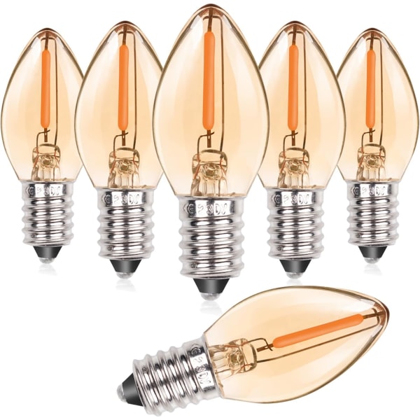 0,5W E14 LED-glödtrådsljuslampa C7 Vintage Nattlampa, Skruv Bärnstensglas Saltlampa Glödlampor 5W Ekvivalent Ej dimbar (6-pack)