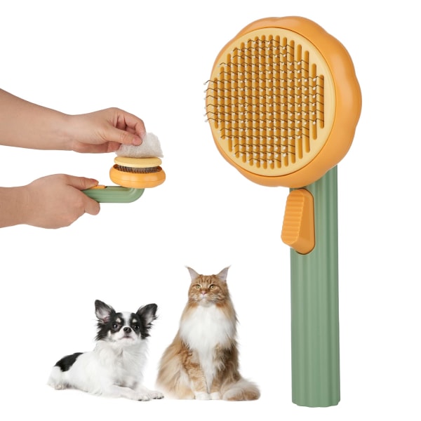 Pet Brushes Cat Dog Brush Self-Cleaning Grooming Brush for Long Haired or Short Hair Pumpkin Modelling Stainless Steel Needle Com