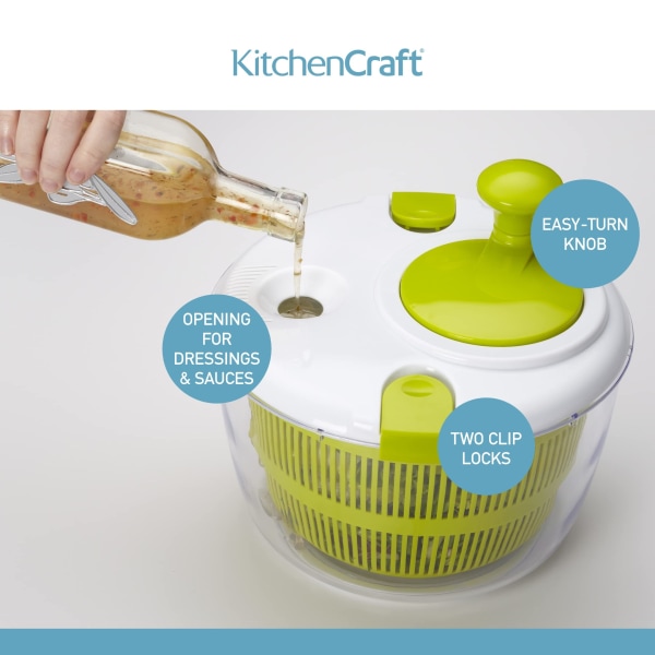 Salatspindetørrer Quick Design BPA-fri Tør af og dræn salat og grøntsager med stor kapacitet og tåler opvaskemaskine