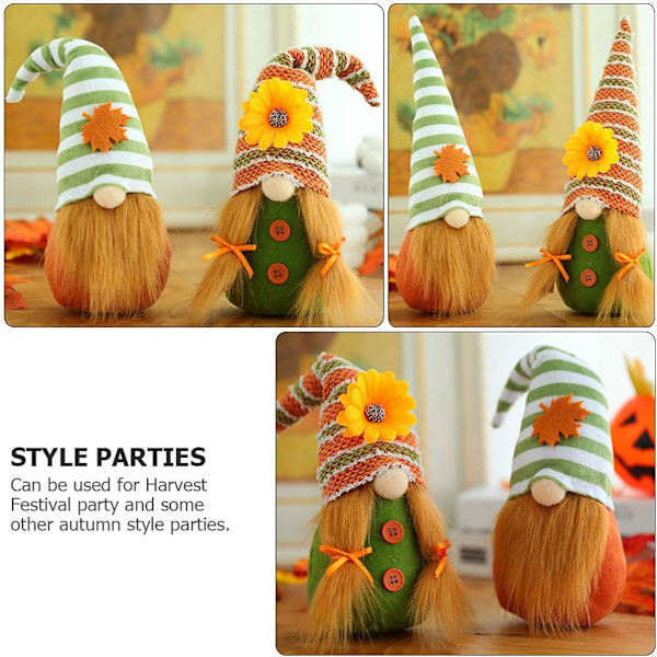 2-pack tomtenissar i plysch, Thanksgiving-dekor, handgjorda (randig hatt)