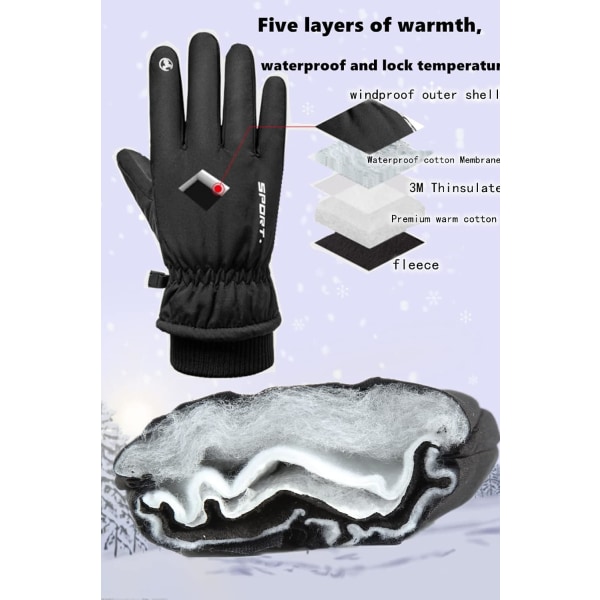Vinterhandskar för Män, Varm, Vattentät, Pekskärm (-25°F), Kalla Väder, Skidhandskar, Unisex