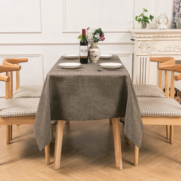 Vattenavvisande Tvättbar Rektangulär Bordsduk i Faux Linne 55x55 Tum, Fruktgrå Grey