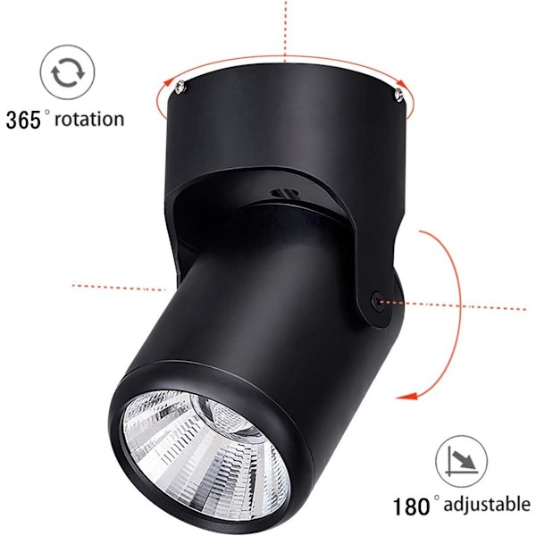 12W Hvidt Loftslampe 1 LED Spotlights (Sort, Varm Hvid)
