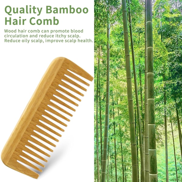 Naturlig bambus træ hårkam Miljøvenlig bred tand (4 STK)
