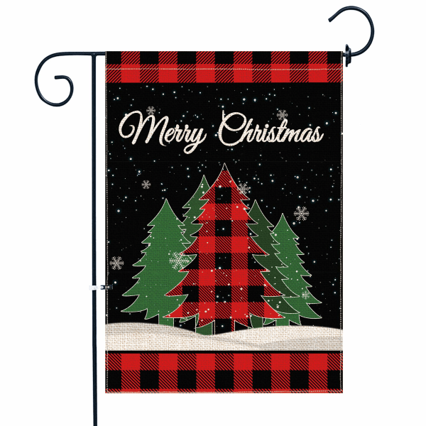 Christmas Tree Garden Flag 12X18" Double Sided Red Plaid