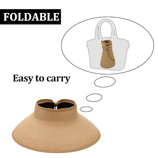 Solhat med bred skygge til kvinder, foldbar kasket med hestehale, strandhat med opbevaringspose til sommer