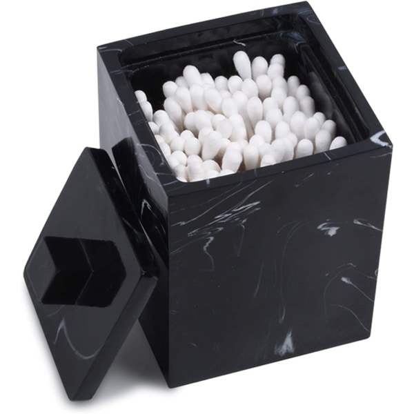 Firkantet Qtips-holder Baderomsoppbevaringsorganer med lokk, svart