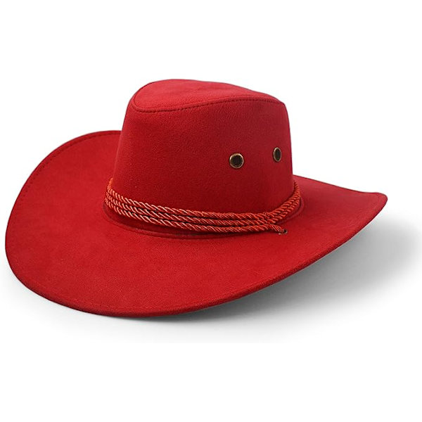 Cowboyhatt, Solhatt Faux Läder Mocka Resekeps Westernhatt Utomhus Solskydd, röd