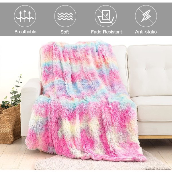 Regnbuetæppe Farverigt stort tykt flanneltæppe Hyggeligt varmt til sengesofa (160x200 cm)