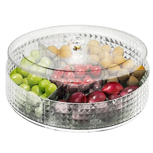 Fruktfat, med deksel, rund tallerken for oppbevaringsbeholder for matvarer, romboks klar organisering for godteri, frukt, nøtter, snacks