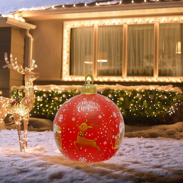 Oppblåsbar Julekule 23 Tommer Stor Utendørs Jule PVC Oppblåsbar Ball Gigant Oppblåsbar Ball Dekorasjoner Gjenbrukbar Julenissen Snømann Oppblåsbare Ball