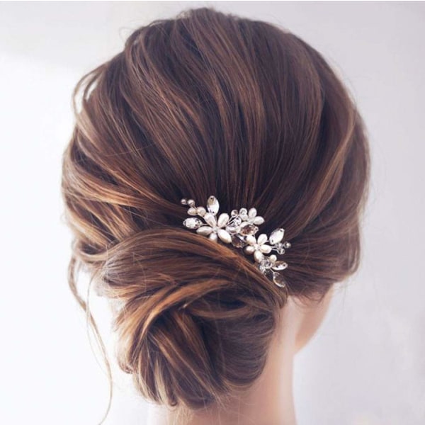 Enkla brudkristall bröllopshårnålar silver hårklämmor brudstycken hårtillbehör pärla för kvinnor och flickor