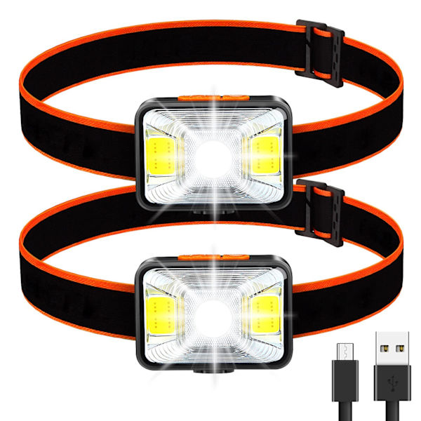 Kraftig hodelykt [2-pakning], USB-oppladbar LED-hodelykt