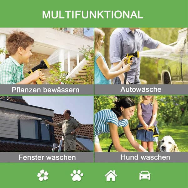 Flexibel trädgårdsslang vattenslang flexibel med 10-funktionsmunstycke duschadapter