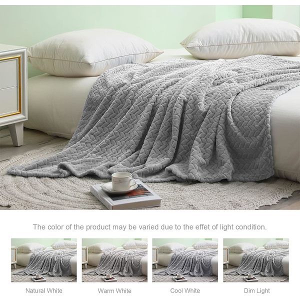 Stor Flanel Fleece Pled, 180*200 CM Sofa Pled, Blød Jacquard Vævet Bladmønster Pled til Sofa