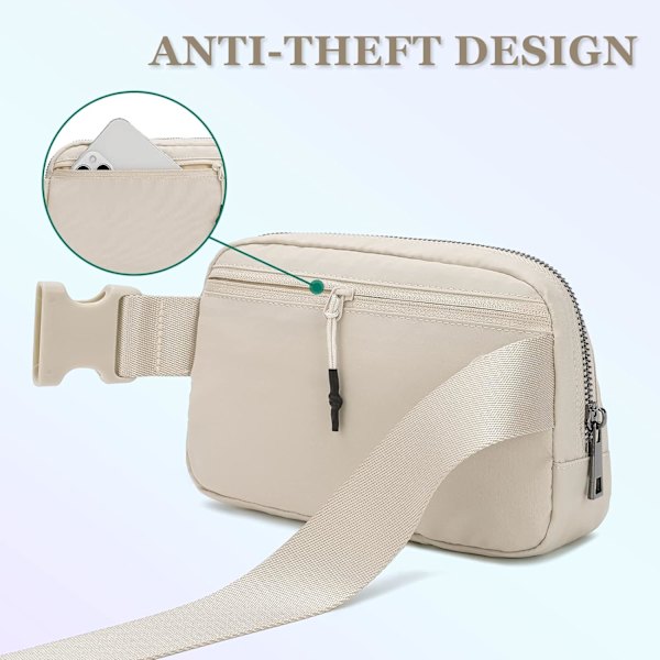 Bältesväska för Kvinnor Män, Trendig Crossbody Fanny Pack Vattentät Mini Midjeväska Bum Bag med Justerbar Rem för Löpning, Vandring, Promenader milky