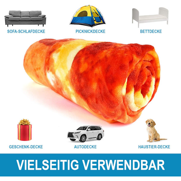 Gigant Peberoni Pizza Tæppe (60 Tommer) - Nyhed Stort Pizza Tæppe - Premium Blødt Flannel Rund Peberoni Kast Tæppe til Indendørs, Udendørs