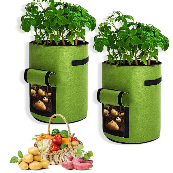 2 stk. 7 gallon kartoffeldyrkningsposer med adgangsklap med håndtag