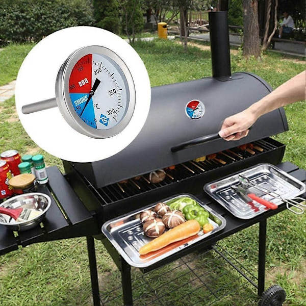 Røgetermometer i rustfrit stål - Op til 300C - Til alle grill, røgsovne, røgsovne & grillvogne - Analog - Grilltilbehør