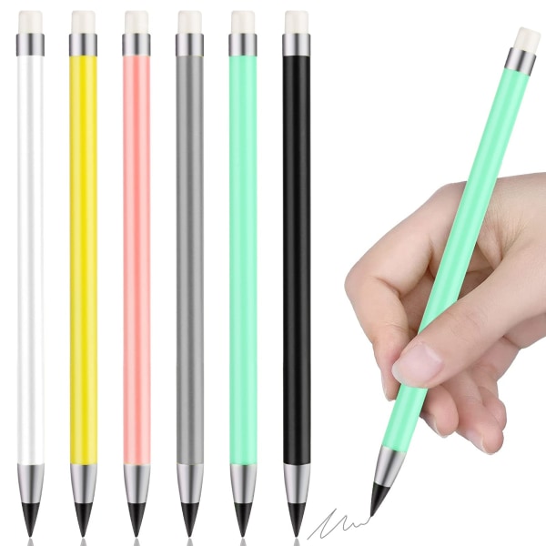 6PCS Everlasting Pencil with Rubbers on The End