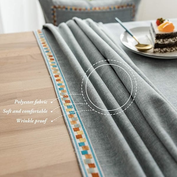 Bomullsduk Rektangulær Flekkbestandig Duk Vaskbar Duk Vanntett Duk (Grå, Rektangulær/Oval, 140x140cm)