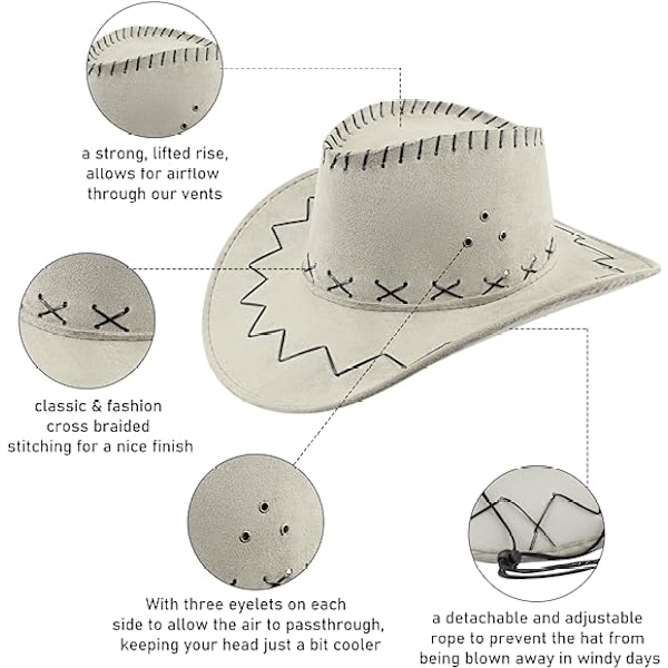 Cowboyhatt i mocka, bredbrättad, västerländsk filtcowboyhatt för män och kvinnor, beige