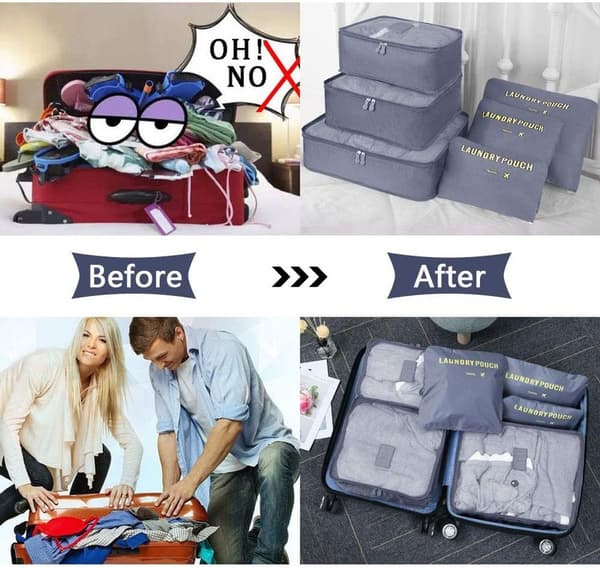 Resväskor, 6-pack set för kläder resväskor GRÅ
