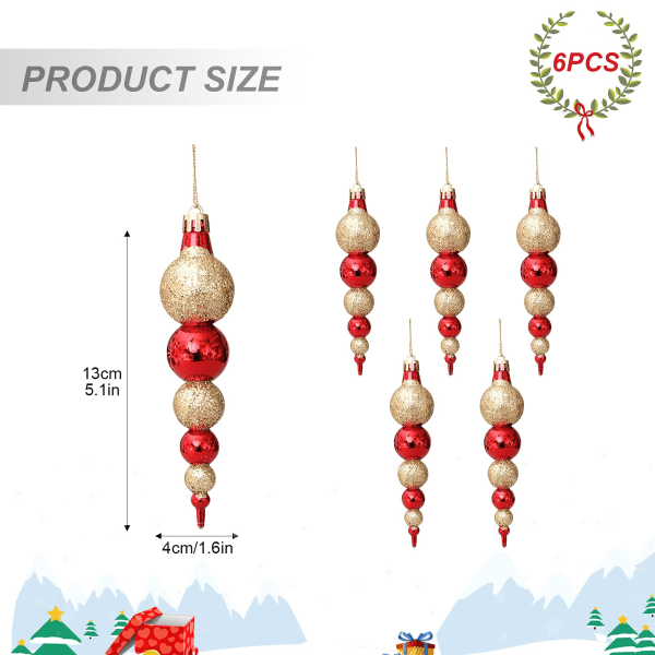 6 stk. Julekugler Lange Ornament Kugler