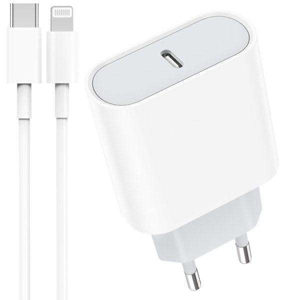 Veggadapter for, Hurtiglader for iPhone 15/14/14Pro/14 Pro Max/14 Plus 13 12 11 XS MAX XR X, 20W USB C Plugg med 2M Kabel