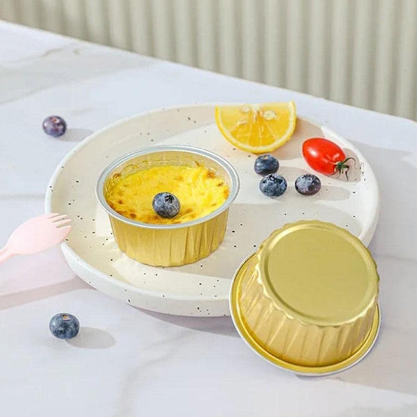 Aluminiumfolie bakformar, 50 st återanvändbara aluminiumfolieformar Ramekins Cupcake bakformar Mini puddingformar för födelsedag jul (130 ml)