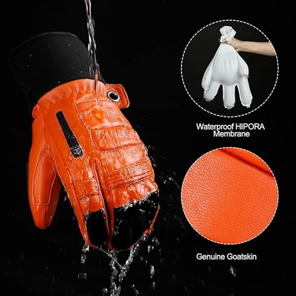 Vinter Skidhandskar Termiska Vattentäta Getläder Förlängda Handled Snö Skid Snowboard Utomhussporter XL Orange XL