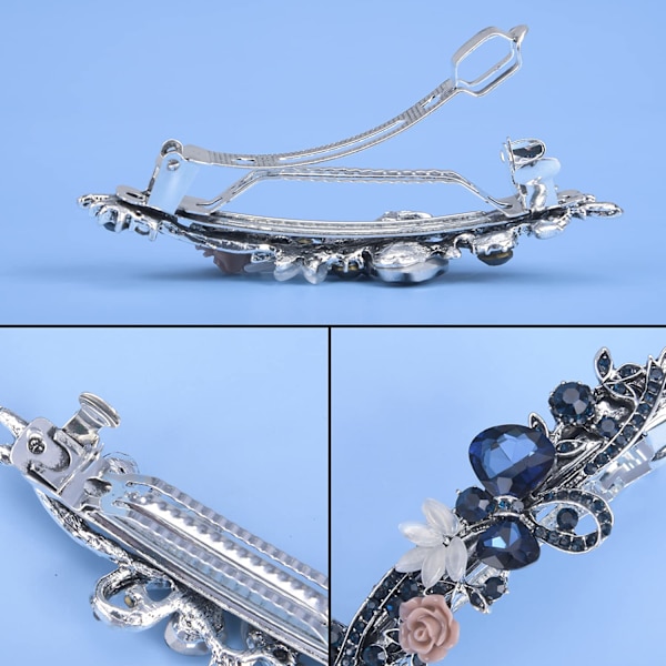 2 kappaletta Vintage Leafy Barrette Suuri Hiustenklipsu Retro Ranskalainen Hopea Kristalli Barrette Strass Kukka Hiusklipsit Hiustarvike