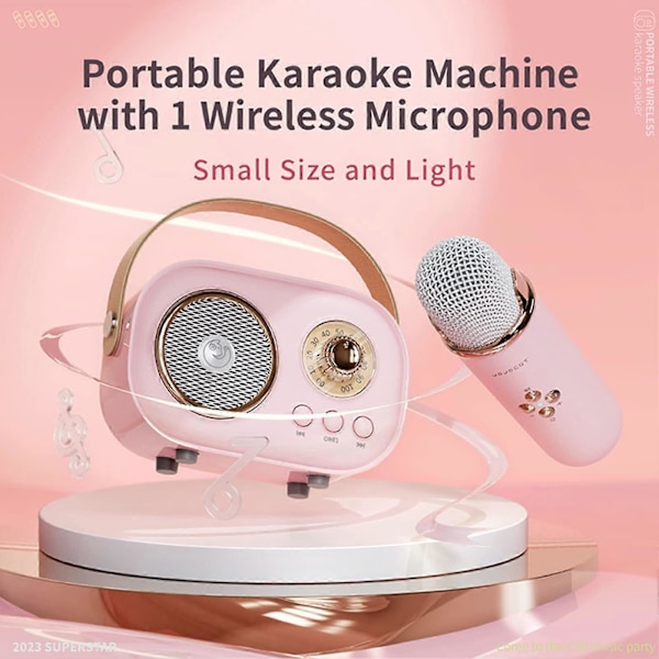 Mini-karaokelaitte, söpö karaoke-mikrofonisarja, kannettava Bluetooth-kaiutin mikrofonilla (vaaleanpunainen)