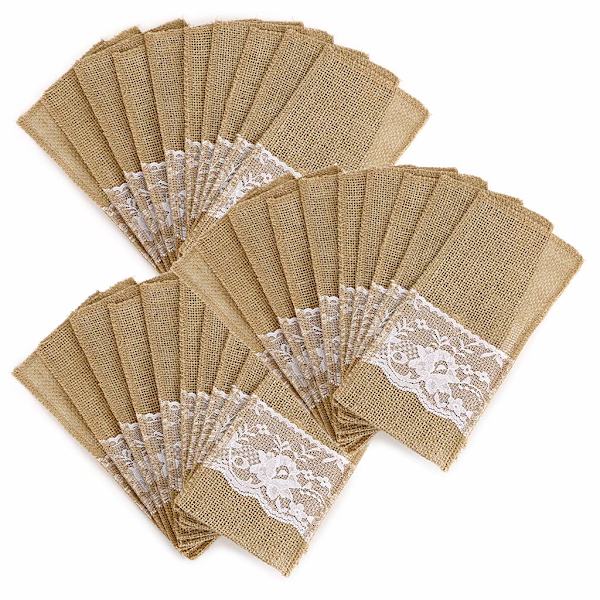 Naturlige Burlap Bestikholdere (Beige-30 Pakker)