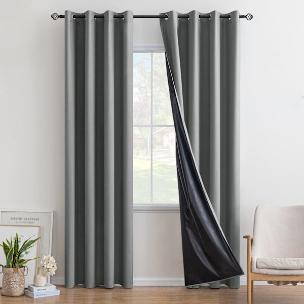 Sæt med 2 mørklægningsgardiner, termo-isolerede, anti-UV, solbeskyttelse, dekoration til stue, køkken, soveværelse 132X160CM (LXH) Grå