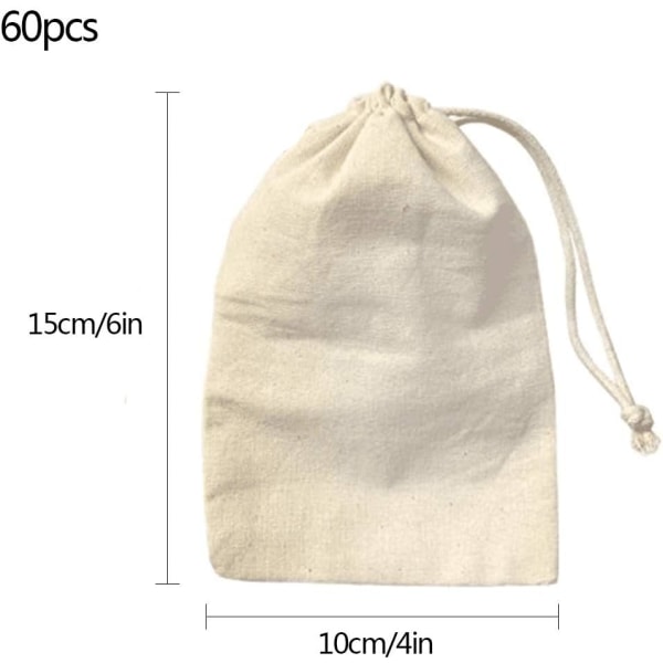Bomuldstasker, 60 stk. Små bomuldssnøreposer Naturlig Muslin taske  Bomuldssnore Tasker til bryllup/fest/fest/opbevaring/pynt/gør-det-selv-taske  3366 | Fyndiq