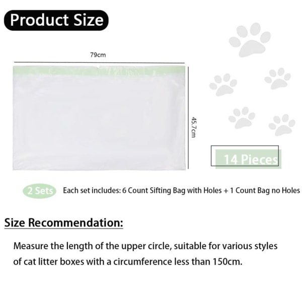 Katteskraldsposer Sigtning 14 Stk,Katteaffaldsboksforinger,Snøredesign Skovlefri katteafskæringsposer,79 * 45,7cm