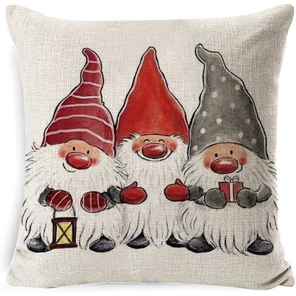 Jul örngott, set med 4 tomtar i bomull och linne (45x45cm)