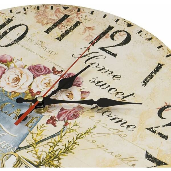 Hem 34cm Vintage Rustik Tyst Träväggklocka Urtavla Timer Klocka Kaffe och Blomma