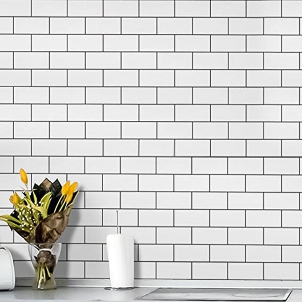 12\"x12\" Tarratilat, Kuorittavat ja Liimattavat Metrolaatat Taustaseinään, Kiiltävä Valkoinen Itseliimautuva Seinälaatta 10 kpl
